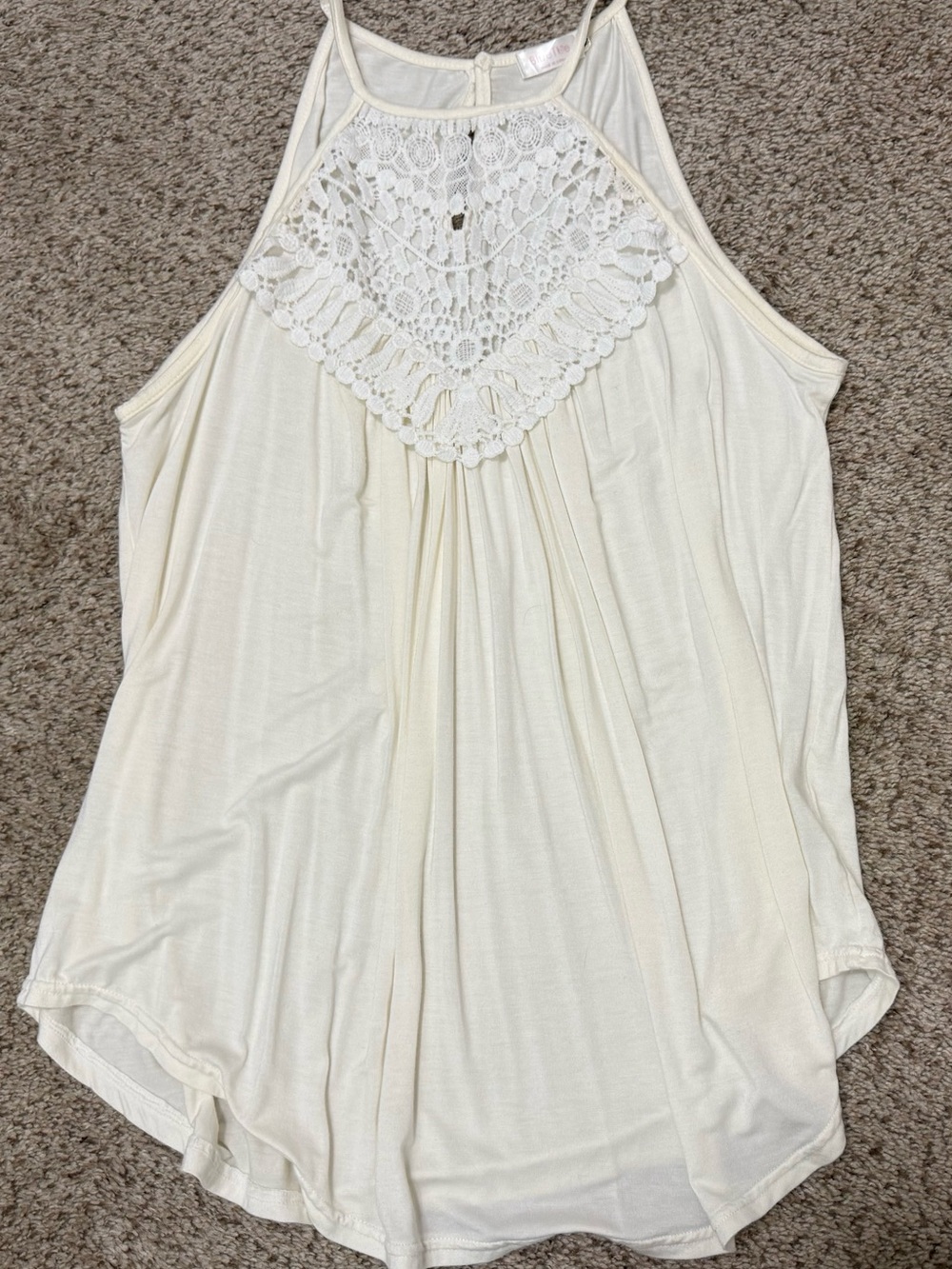 Crochet Yoke Cream Halter Tank Top